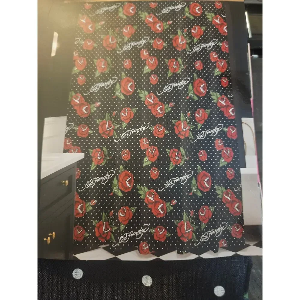 Ed Hardy 14 piece shower curtain set black red roses NWT Liner curtain and hooks